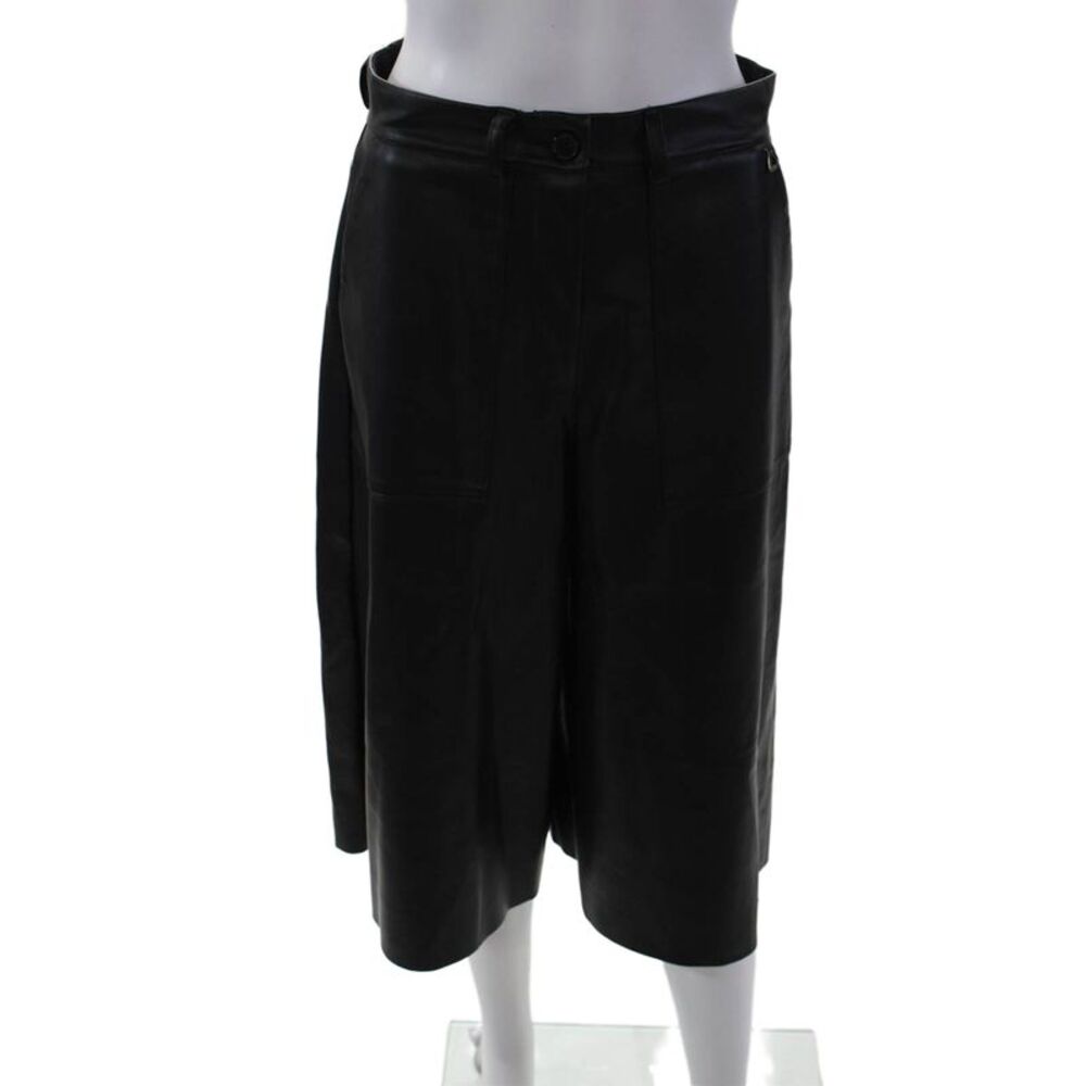 Dixie Womens Faux Leather High Rise Wide Leg Bermuda Shorts Black Size S